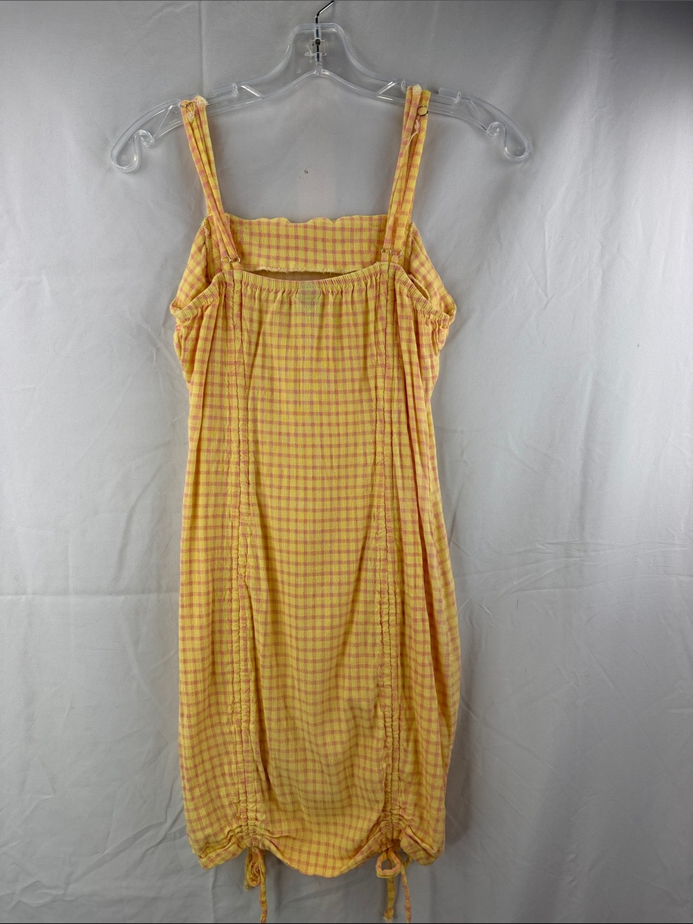 Wild Fable Women’s Size Small Yellow Gingham Ruched Stretch Drawstring Sundress - Picture 4 of 6